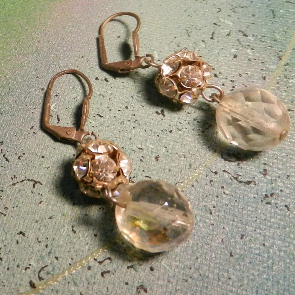 VTG Contempo silver pierced earrings drop dangle silver tone dressy glam prom
